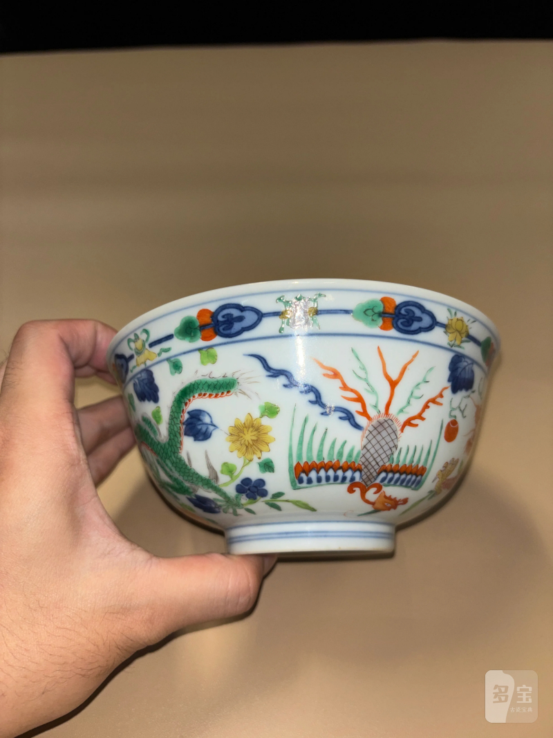 清道光 青花五彩龙凤纹碗 - 图5